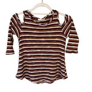 Ripe Brown Striped Shoulder Cut Out Top Size XS or S Y2K Minimalist Stretch